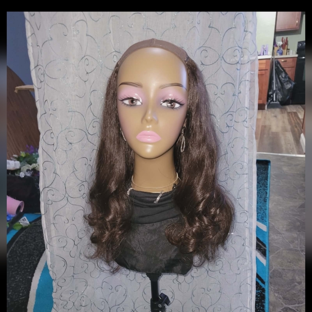 Tiffani Everyday Hat Wig By LU'S Wigs. Medium Brown Color. Human Hair Wig! - Picture 2 of 15